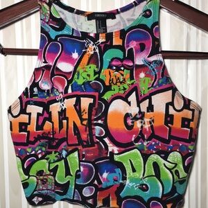 Forever 21 Graffiti Crop Tank S